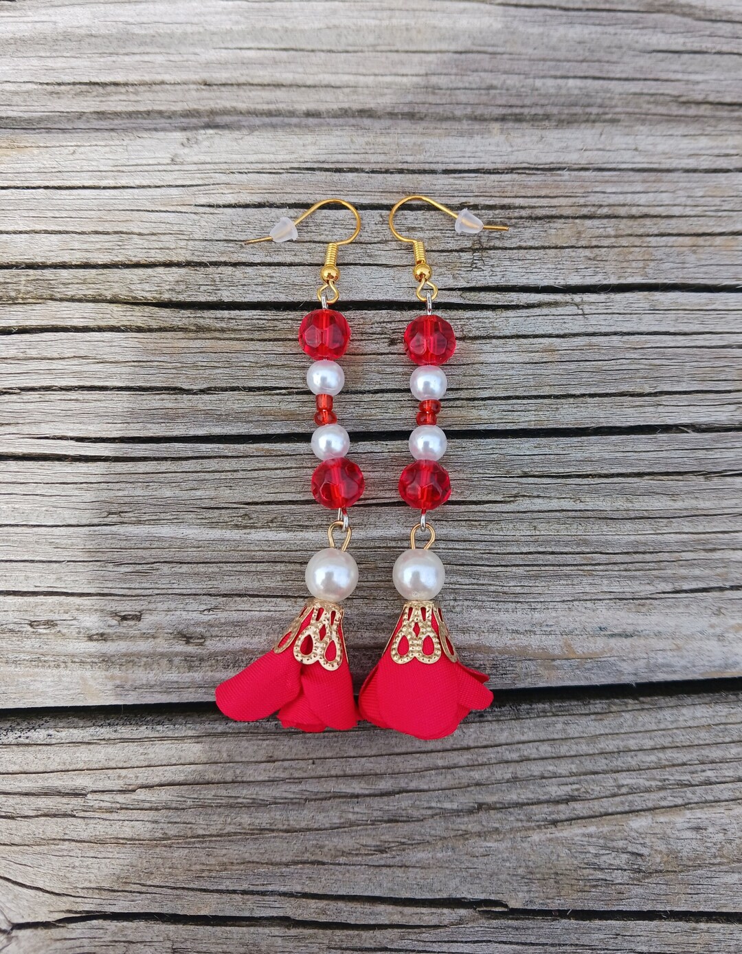 Red Flower Earrings-fabric Earrings - Etsy