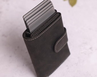 Personalised Leather Pop up Wallet, RFID Slim Wallet, Genuine Leather Laser Engraved, Minimalist Cardholder, Men&#39;s Wallet, Gift for Him, Dad