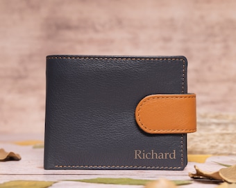 Regalo del Día del Padre, Cartera Personalizada para Hombre, Cartera de Cuero Genuino Suave Negro, Regalo de Cumpleaños Personalizado para Papá, Él, Novio, Esposo