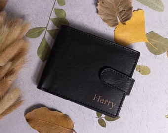 Personalised Men&#39;s Wallet, Genuine Soft Black Leather Wallet, Personalized Father&#39;s Day Gift, Birthday Gift for Dad, Him, Boyfriend, Husband