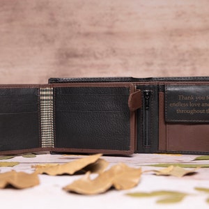 Regalo del Día del Padre, Billetera Personalizada para Hombre, Billetera de Cuero Genuino Suave de Color Negro, Regalo de Cumpleaños Personalizado para Él, Novio, Esposo, Papá