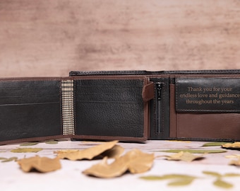 Father&#39;s Day Gift, Personalised Men&#39;s Wallet, Genuine Soft Black Leather Wallet, Personalized Birthday Gift for Him, Boyfriend, Husband, Dad