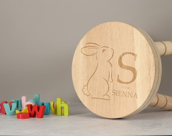 Children’s Personalised Wooden Stool With Bunny or Tractor - Personalised Kids Stool, Kids Gift, Unique Children’s Gift, Christening Gift