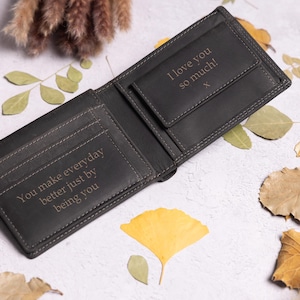 Father's Day Gift, Personalised Men's Coin Pocket Wallet, Genuine Soft Black Leather Wallet, Personalized Birthday Gift for Him, Boyfriend