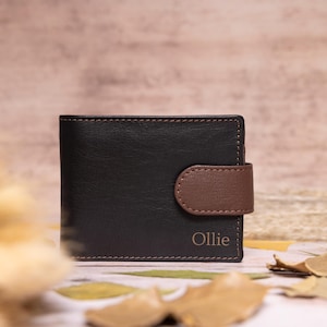 Cartera personalizada para hombre, billetera de cuero genuino negro suave, regalo personalizado grabado para el Día del Padre para él, novio, esposo, papá