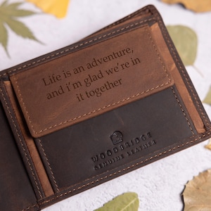 Personalised Men's Wallet, Genuine Soft Bifold Brown Real Leather Wallet, Personalized Engraved Wallet Gift for Him, Dad, Husband, Boyfriend