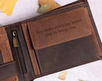 Father's Day Gift, Personalised Men's Wallet, Genuine Soft Brown Leather Wallet, Personalized Birthday Gift for Him, Boyfriend, Husband, Dad