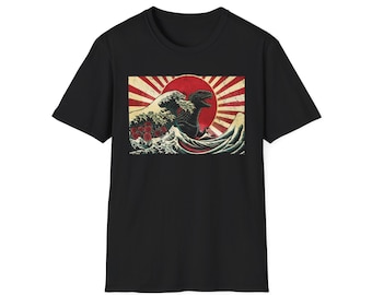 Godzilla and The Great Wave off Kanagawa T-Shirt, Japanese Art Tee, Unisex Graphic Tee, Ocean Wave Shirt, Asian Inspired Top