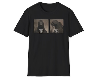 Godzilla Kaiju Arrested Mugshot T-Shirt, Tee, Funny Gojira Graphic Tee, Monster Lover Gift