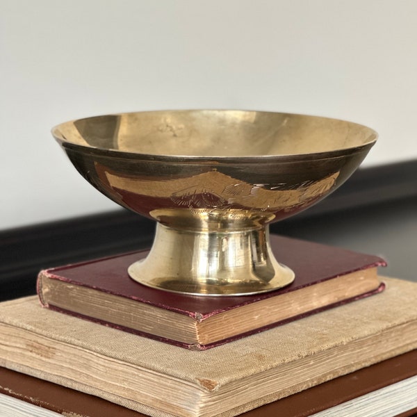 Small/Medium VTG Brass Pedestal Bowl with Etched Details