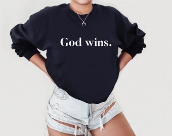 Spoiler god wins shirt, Jesus, Christian, Faith Shirt, Vertical Cross, God tshirt, Religious Shirt, Church, Disciple, funny,Grace, Faith