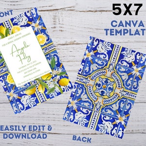 TÉLÉCHARGEMENT NUMÉRIQUE - Faire-part de douche nuptiale citrons méditerranéens, 5 x 7 - MODIFIABLE