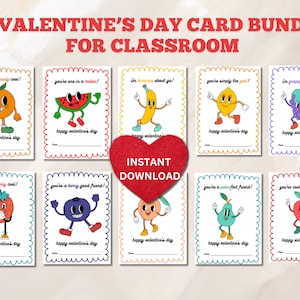 Paquete de tarjetas de San Valentín de frutas imprimibles para el aula / Niños San Valentín / Comida Fruta Juego de palabras Tarjeta de amistad divertida / DESCARGA INSTANTE