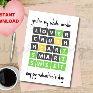 Printable Wordle Valentine&#39;s Day Card | Anniversary Card &quot;You&#39;re My Whole Wordle&quot; Funny Pun INSTANT DOWNLOAD