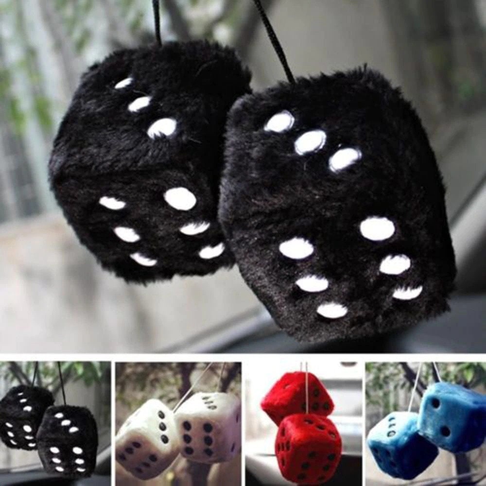 2Pcs Fuzzy Dice Dots Rear View Mirror Hanger Decor Car Black Styling G5Y0 2Pcs Fuzzy Dice Dots Rear View Mirror Hanger Decor Car Black Styling G5Y0