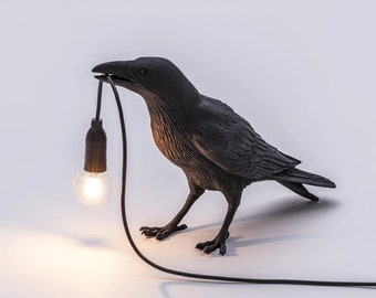 Black Bird Lamp | Raven Wall Lamp Italian Seletti Modern LED Wall Light Lucky bird | Desk Lamp Crow Stand Light Seletti Black Bird Vintage