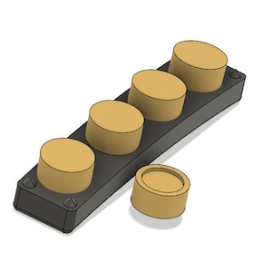 Puede incluir: Cinco pomos redondos de madera marrón con una base de plástico negro. Se muestra un pomo adicional por separado.