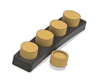 Puede incluir: Cinco pomos redondos de madera marrón con una base de plástico negro. Se muestra un pomo adicional por separado.