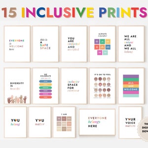 15 Inclusive Classroom Decor Posters School Counselor Office Decor Inclusion Wall Art Sign Social Worker Equality Safe Space LGBTQ Diversity