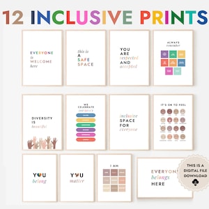12 Inclusion Posters School Counselor Office Decor Inclusive Wall Art Sign Social Worker Equality Safe Space Desk Classroom LGBTQ Diversity