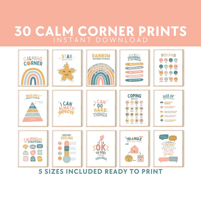 Set of 30 Calm Down Corner Posters Sign Kit Calming Decor Print ...
