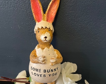 Shabby Chic Easter Bunny Ornament: Hand Painted Figurine