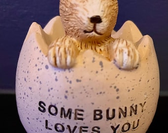 Shabby Chic Easter Bunny Ornament: Hand Painted Pink Egg