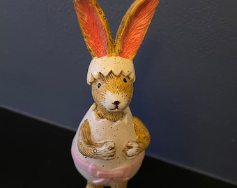 Shabby Chic Easter Bunny Ornament: Hand-Painted Egg Costume Figurine
