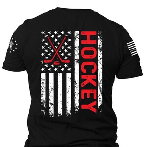 American Flag Hockey Patriotic T-Shirt | Hockey | Patriotic | American Flag| Hockey Shirt | USA Flag | Unisex T-Shirt