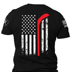 American Flag Hockey Patriotic Stick T-Shirt | Hockey | Patriotic  | American Flag | USA Flag | Unisex T-Shirt