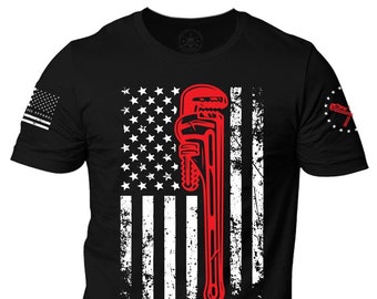 Patriotic Plumber T-Shirt | American Flag Tools Graphic Tee