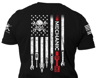 Mechanic American Flag T-Shirt | Patriotic USA Auto Repair Tee