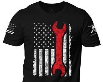 Patriotic Mechanic T-Shirt | Wrench American Flag Design