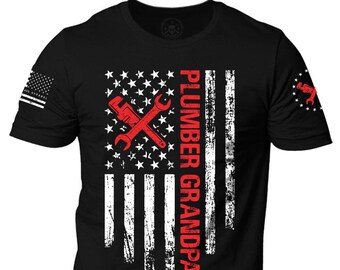 Plumber Grandpa American Flag T-Shirt | Patriotic Gift