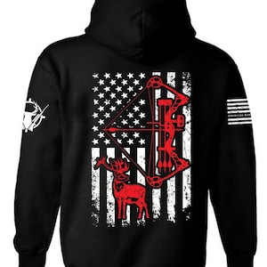 American flag Buck Deer Hunting Crossbow Patriotic Hoodie | Hunting Season Hoodie | Deer Hunting | Hunter | American Flag | Unisex Hoodie