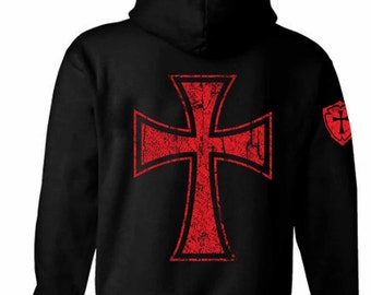 Knights Templar Crusader Hoodie | Christian Knight Order | Crusader Red Cross | Knights Templar Cross | Cross bible | Unisex Hoodie