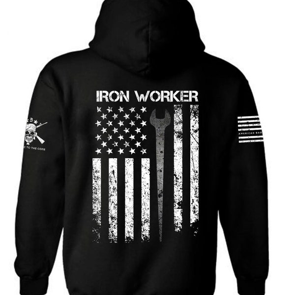 Iron Worker Patriotic American Flag Hoodie | Iron Worker | Steel Worker | USA Flag Iron Worker Hoodie | Unisex Hoodie