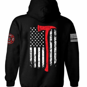 USA Flag Fire Fighter Axe Hoodie | Patriotic Fire Fighter USA Flag | Distressed American Flag | Fire Fighter | Thin Red Line | Unisex Hoodie