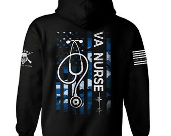 VA Nurse American Flag Camouflage Hoodie | Patriotic Unisex Sweatshirt