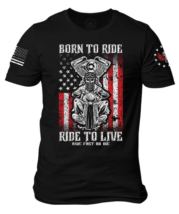American Flag Motorcycle T-Shirt | Patriotic Biker Design