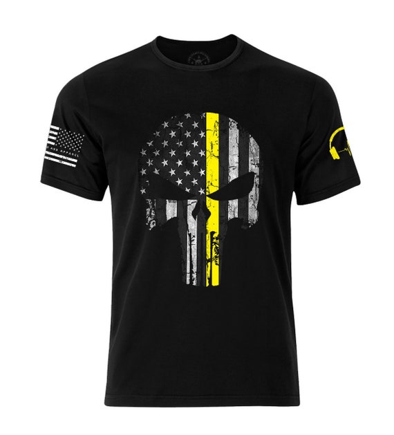 Punisher Skull Thin Yellow Line T-Shirt | 911 Dispatcher, First Responder