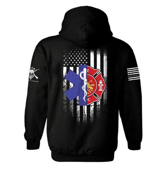 EMS Firefighter American Flag Hoodie | Patriotic First Responder