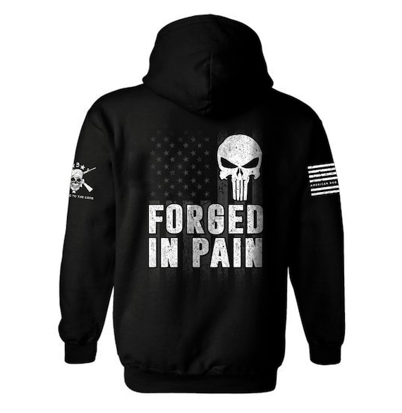 Forged in Pain Punisher Skull Hoodie | Patriotic American Flag