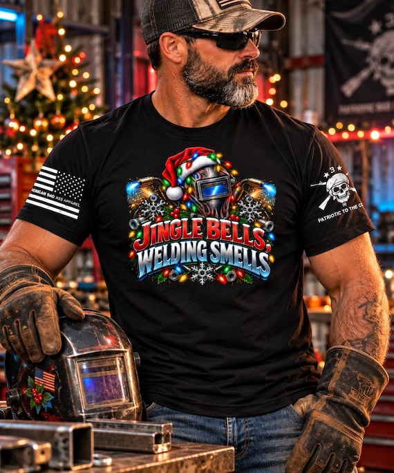 Jingle Bells Welding Smells Christmas Shirt, Funny Welder Christmas Gift, Welding T-Shirt, Blue Collar Holiday Tee, Fabricator Gift
