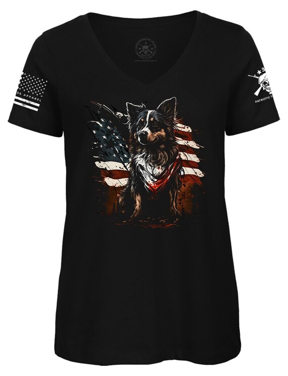 Dog Mom 4th of July V-Neck T-shirt | American Flag Patriotic Tee