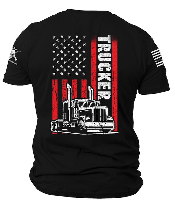 Patriotic Trucker T-Shirt – American Flag Truck Graphic Tee