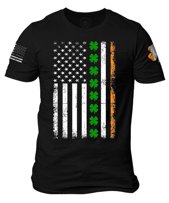 St Patrick's Day American Flag T-Shirt, Shamrock Patriotic Tee
