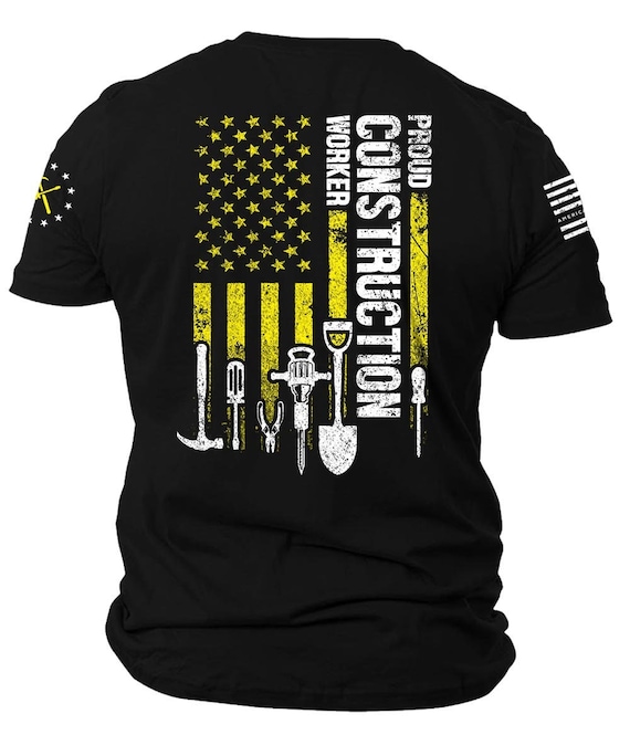 Proud Construction Worker American Flag T-Shirt | Unisex Crewneck