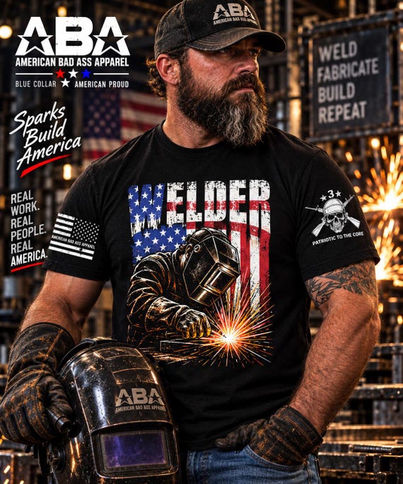 Welder Shirt, Patriotic Welding T-Shirt, Blue Collar Worker Tee, American Flag Welder Shirt, Tradesman Gift, ABA Apparel