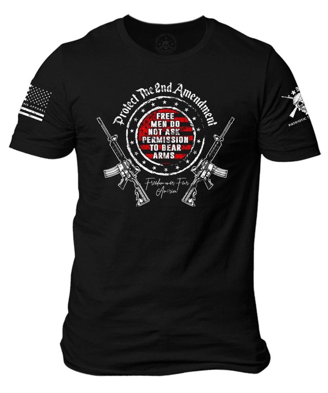 T-shirt Uomo Grande E Alta '2° Emendamento' – Gildan Cotone, Grigio, Stampa Orsi E Pistole